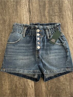 wild fable Women's High-Rise Paperbag Button-Front Denim Shorts in Blue